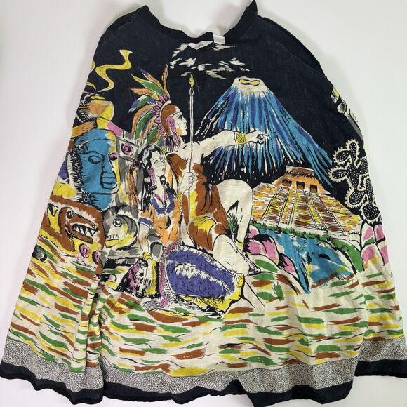 Ishyu Graphic Aztec Mayan Flared Flowy Maxi Skirt Sequins Volcano Women's Small - Picture 12 of 12